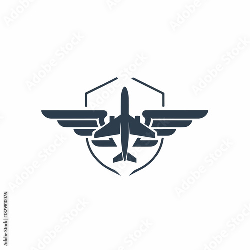 Aviation security emblem design showcasing a stylized airplane integrated within a protective shield, symbolizing safe travel and flight excellence