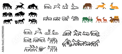 Diverse animal silhouettes and illustrations collection