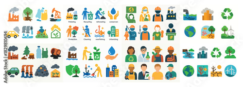 Environmental conservation and industry icons collection