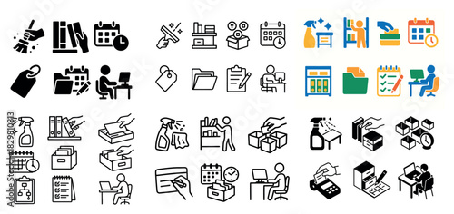 Icon set of office tasks and organization