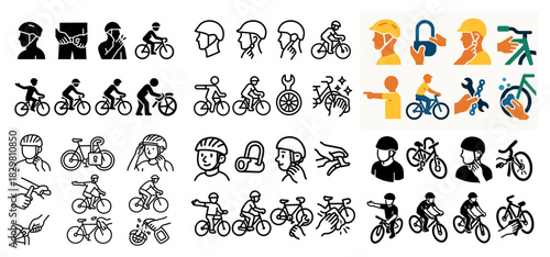 Bicycle safety and maintenance icons collection