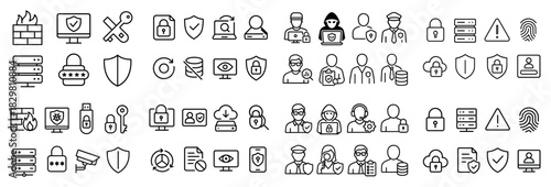 Cybersecurity icons set of locks shields and devices