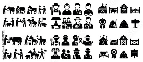 Farming and veterinary icon set for agriculture