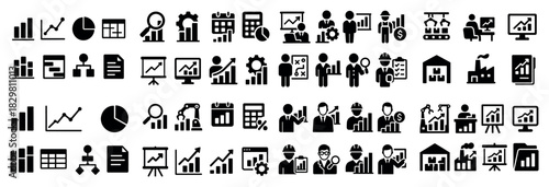 Business and analytics icon set with diverse designs