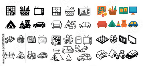 Collection of household and leisure icon designs