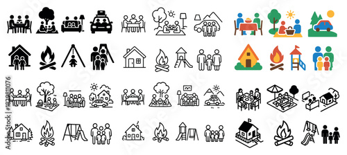 Outdoor recreation icons in various styles
