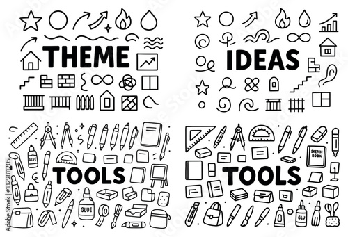 Creative tools and ideas icons for design projects