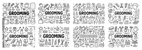 Grooming essentials doodle set with toiletries