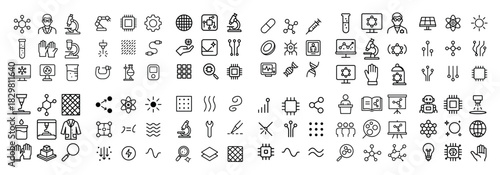 Science and technology line icons collection