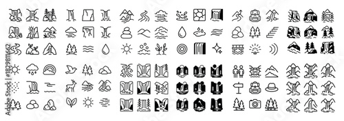 Minimalist nature and outdoor icons set