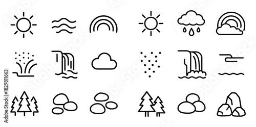 Minimalist Mountain Waterfall Icons