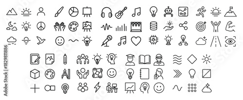 Diverse icon collection in line art style