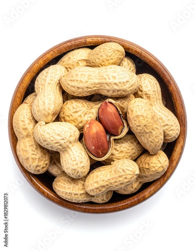 Wallpaper Mural Overhead shot of unpeeled peanuts nestled in a wooden bowl, one cracked open Torontodigital.ca