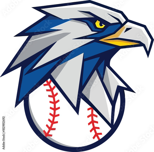 Aggressive Blue Eagle Head Baseball Mascot Design with Yellow Eye logo design vector