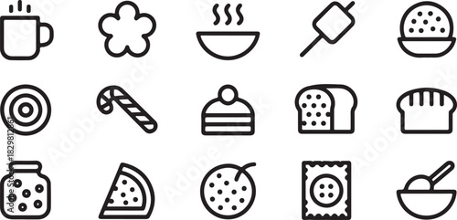 Delightful Food Icons Vector Illustration Representing Diverse Culinary Elements and Festive Treats Collection