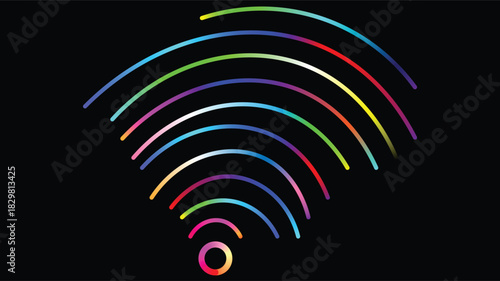 Modern wireless network signal with vibrant rainbow colors for stylish tech branding and innovative communication solutions - wifi connection.