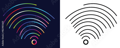 Modern wireless network signal with vibrant rainbow colors for stylish tech branding and innovative communication solutions - wifi connection.