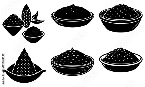 Aromatic black peppercorns in bowls, a culinary spice illustration for food blogs, recipes, and healthy lifestyle content, from an original scalable vector graphic