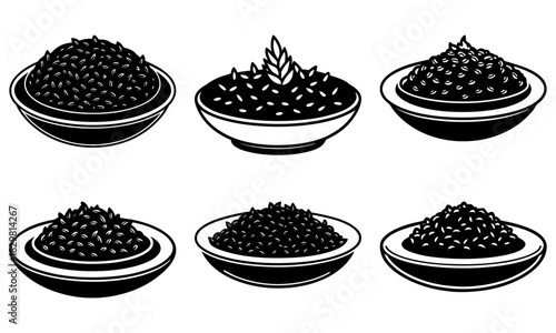 Exquisite caviar bowls for elegant dining occasions, luxury seafood platters, gourmet appetizers, and sophisticated culinary presentations, originally vector graphics