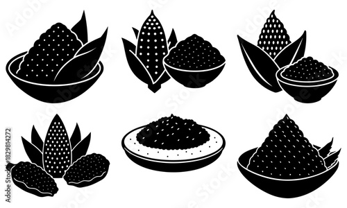 Delicious corn and cornmeal in bowls, perfect for culinary designs and healthy eating promotions originally a vector art scalable for any size