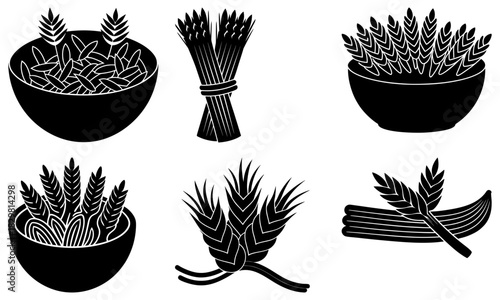 Harvest bounty of wheat grain in bowls and sheaves, a symbol of agriculture, nutrition, and abundance for food, baking, and healthy lifestyle