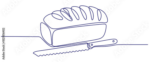 Single line drawing of bread loaf with serrated knife art