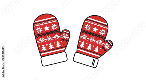 Festive Christmas Mittens Vector Graphic with Holiday Pattern