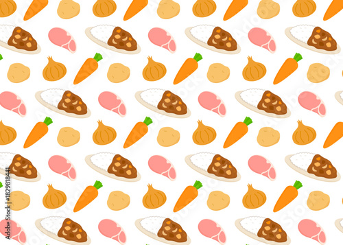 カレーライスと具材　パターン壁紙