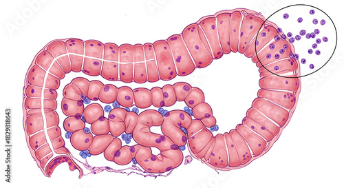 Illustration of the human colon intestine digestive system anatomy biology organ medical