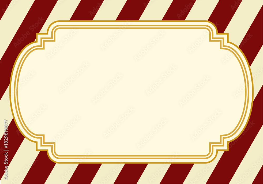 Naklejka premium Etiqueta festiva rectangular redondeada con borde dorado sobre fondo de rayas diagonales retro para navidad