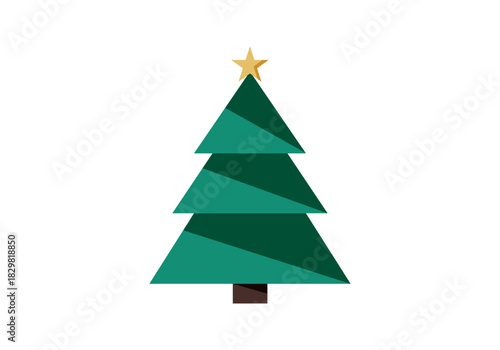 Árbol de navidad minimalista y geométrico con estrella dorada en la cima