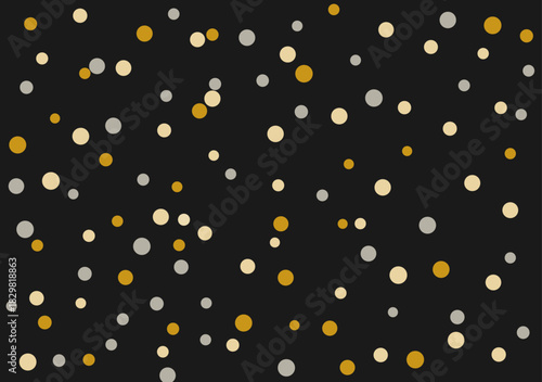 Fondo oscuro con patrón de confeti aleatorio en tonos dorado, beige y plata