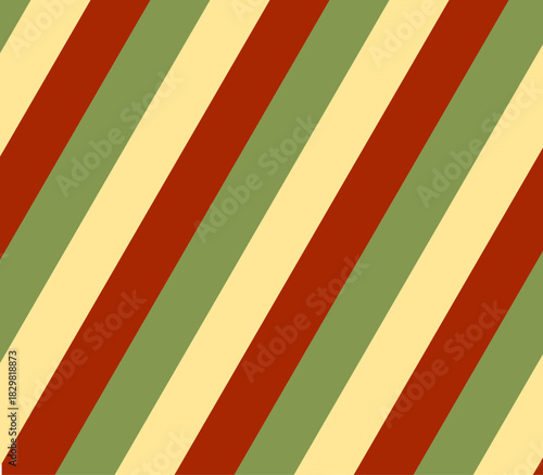 Patrón de fondo festivo con rayas diagonales en rojo, verde y beige claro