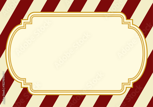 Etiqueta festiva rectangular redondeada con borde dorado sobre fondo de rayas diagonales retro para navidad