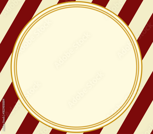 Fondo circular decorativo con patrón de rayas diagonales rojas y beige estilo retro