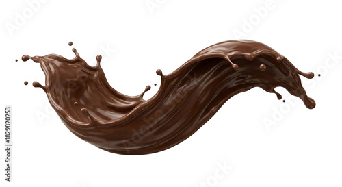 Chocolate splash with swirl smooth texture brown sweet liquid flowing dessert isolated on transparent background