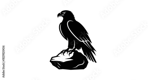 Majestic eagle perched atop a rugged stone observing its surroundings with keen focus.