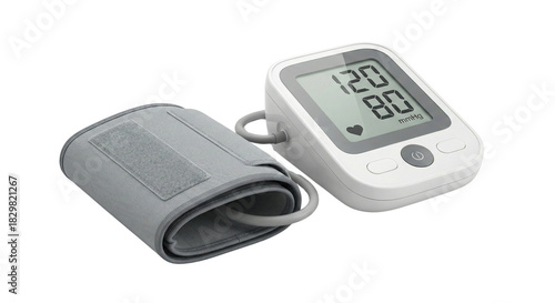 Checking blood pressure with electronic monitor for health and wellness analysis isolated on transparent background