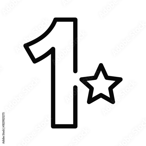 Simple black outline icon of the number one next to a fivepointed star, isolated on