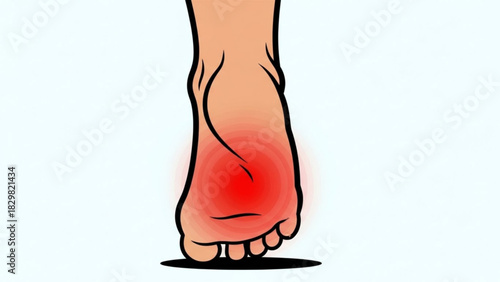 Illustration of a foot with a red spot indicating pain or inflammation on the sole of the foot