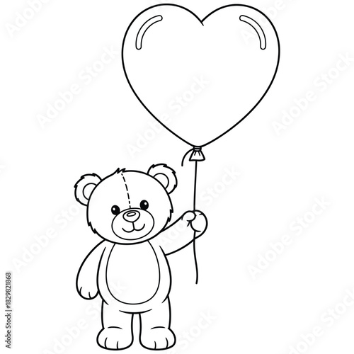 Valentine Bear Holding Heart Balloon Coloring Sheet