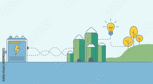 Green energy storage and smart city power grid supply concept vector illustration