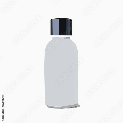 A Simple White Plastic Bottle with a Black Cap Stands Isolated on a White Background Showing Minimalist Product Design and Clear Outline