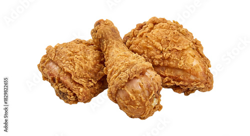 Three pieces of crispy fried chicken well cooked is isolated on transparent background isolated on transparent background