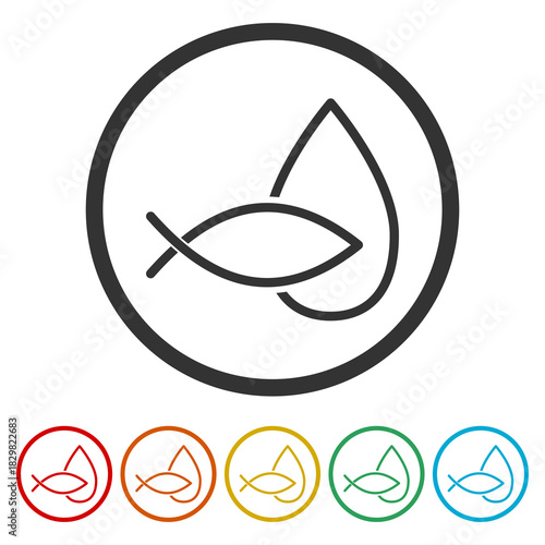 Fish collagen icon, fish oil icon. Set icons in color circle buttons