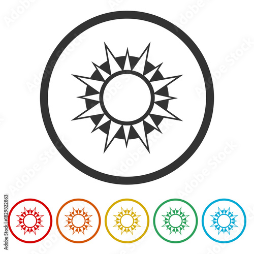 Sun abstract icon. Set icons in color circle buttons