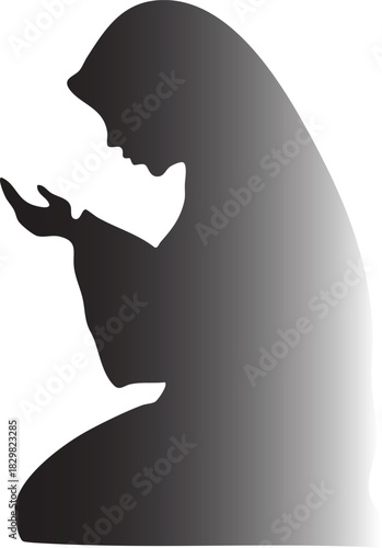 Silhouette of woman in hijab praying with gradient shading
