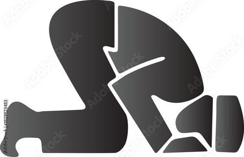 Abstract dark gray figure kneeling on white background