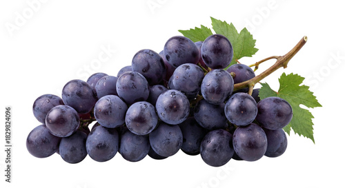 Grapes in bunch fresh raw fruits with green leaf for nutrition and antioxidants source isolated on transparent background