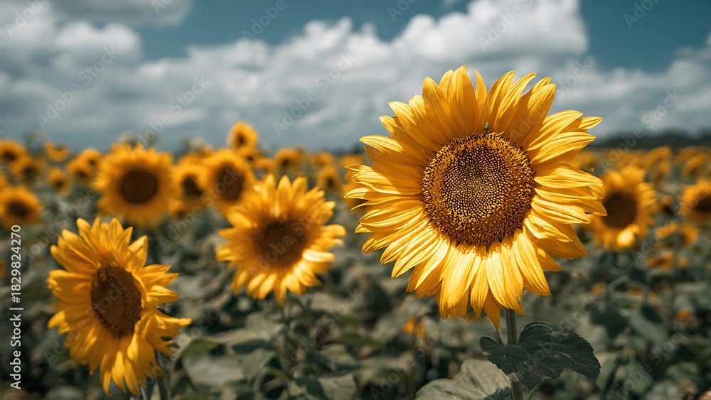 Obraz premium Bright Sunflowers in a Vibrant Field Reaching Towards the Sunlight